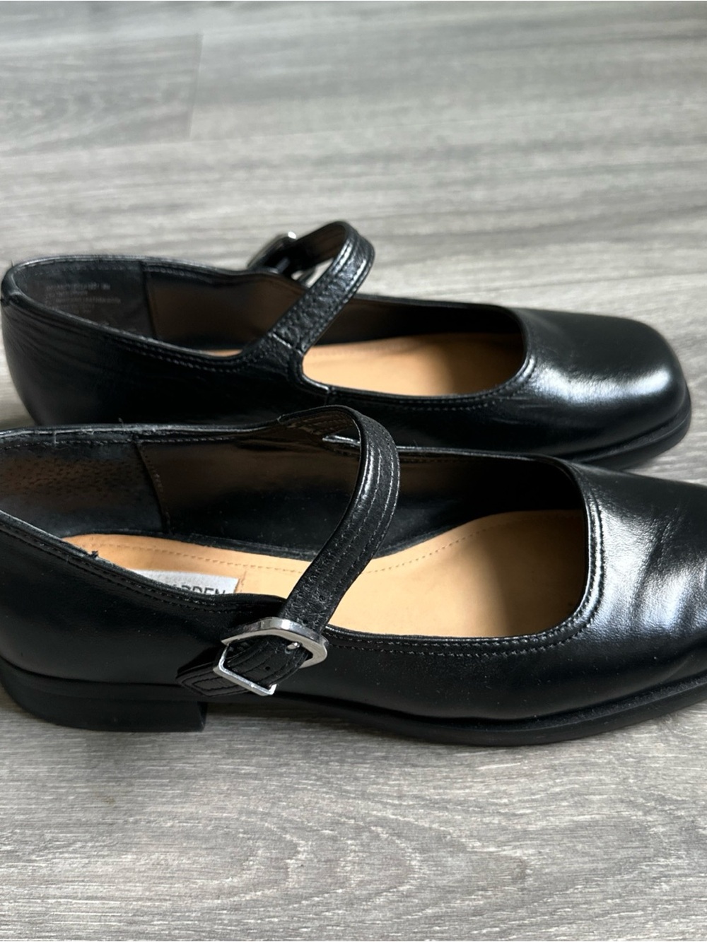 Steve Madden Delancy Black Leather Mary Jane Square Toe Buckle Flat Shoes sz 9M